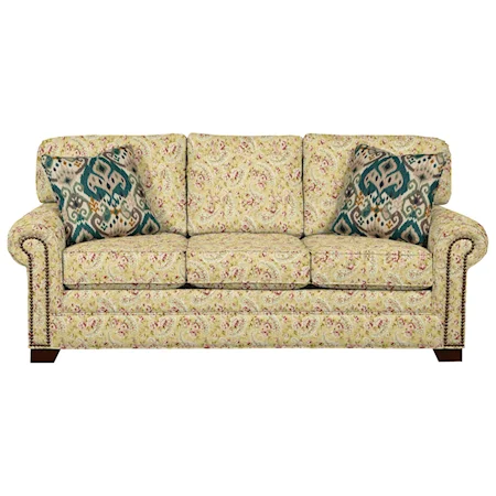 Transitional Sleeper Sofa with Brass Nailheads and Memory Foam Mattress