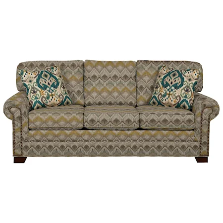 Transitional Sleeper Sofa with Brass Nailheads and Memory Foam Mattress