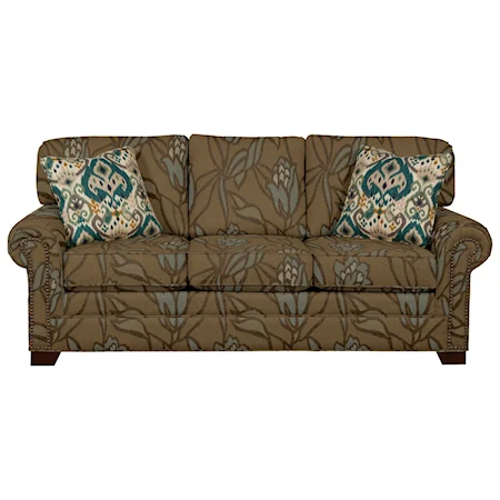 Transitional Sleeper Sofa with Brass Nailheads and Memory Foam Mattress