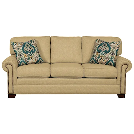 Transitional Sleeper Sofa with Brass Nailheads and Memory Foam Mattress