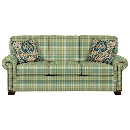 Transitional Sofa with Large Rolled Arms and Brass Nailheads