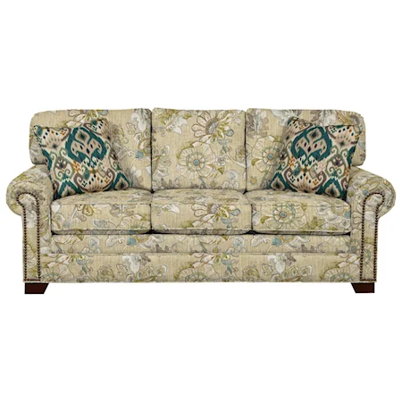 Transitional Sofa with Large Rolled Arms and Brass Nailheads