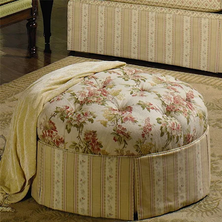 Oval Ottoman with Tufted Top and Base Skirt