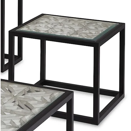 Transitional Square End Table with Lattice Design and Glass Top