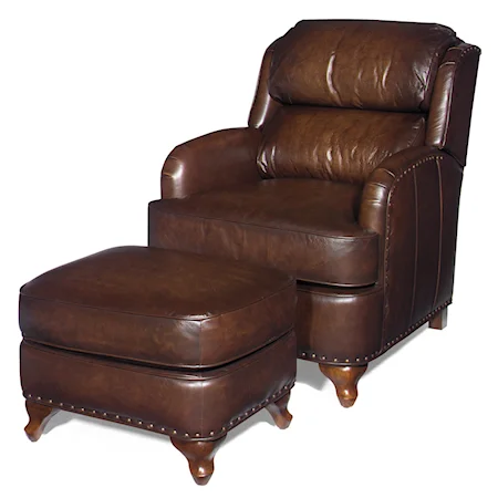 Traditional Leather Press-Back Recliner and Ottoman Set