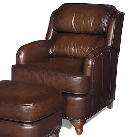 Traditional Leather Press-Back Recliner with Cabriole Legs and Nailhead Trim