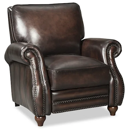 Traditional Leather High Leg Recliner with Turned Wood Feet