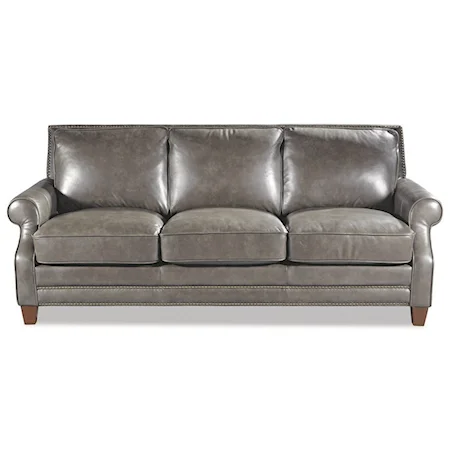 Transitional Leather Sofa with Nailhead Border
