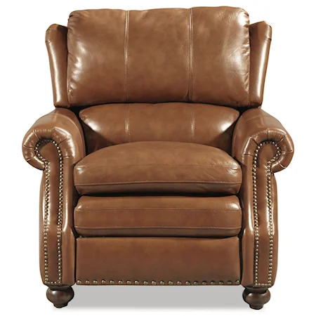 Traditional Leather High Leg Recliner with Bun Feet and Nailhead Trim