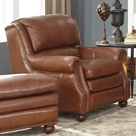 Traditional Leather Chair with Bustle Back and Nailhead Trim