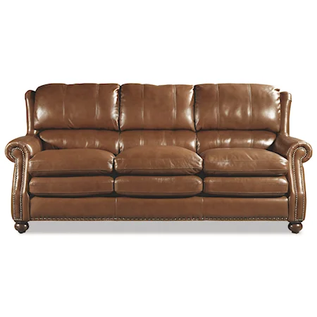 Traditional Leather Sofa with Bustle Back and Nailhead Trim