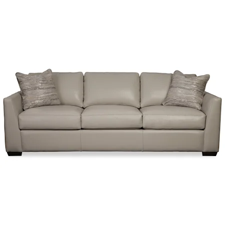 Contemporary 95" Leather Sofa with 2 Toss Pillows