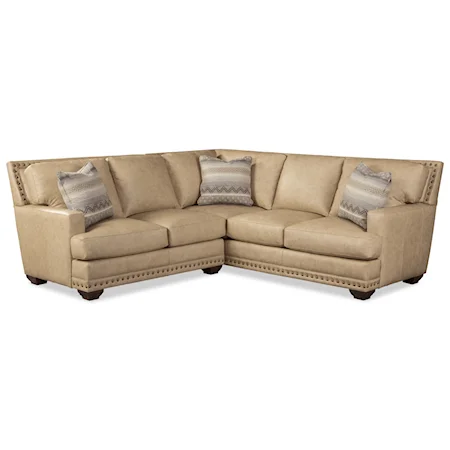 Transitional 4-Seat Leather Sectional Sofa with Oversized Nailheads and Pillows