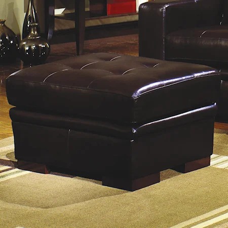 Leather Ottoman with Tufted Seat