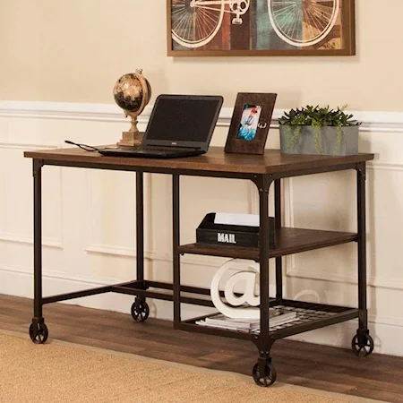 Industrial Metal Table Desk with Rustic Elm Wood Top