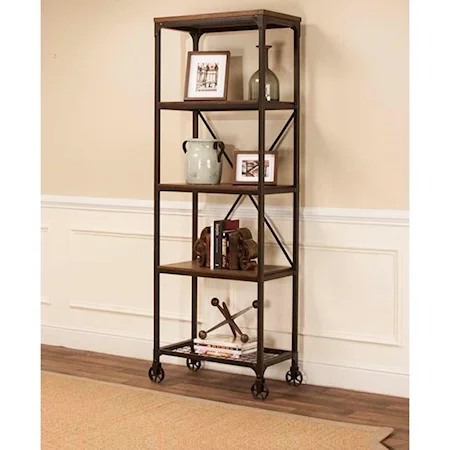 Tall Back Metal & Wood Bookcase with Four Shelves