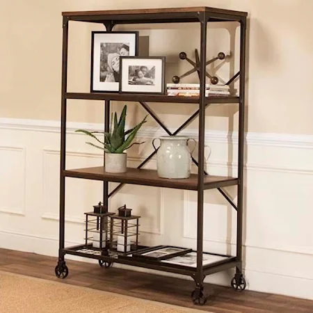 Wide Back Metal & Wood Bookcase with Three Shelves