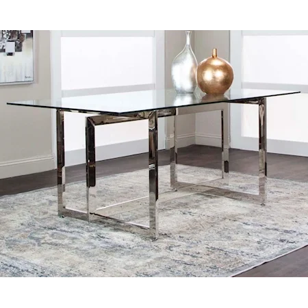 Contemporary Dining Table with Glass Top and Chrome Finish Base
