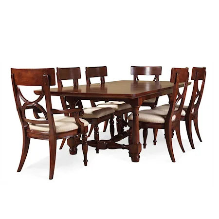 Seven Piece Rectangular Four Leg Wood Top Table and Upholstered Seat Dining Chair Set
