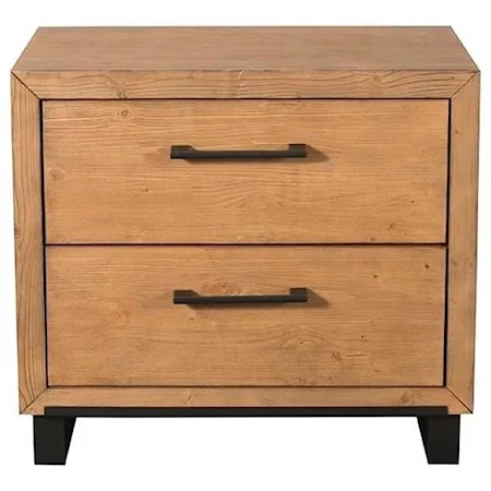 Contemporary-Rustic 2 Drawer Nightstand with USB Ports