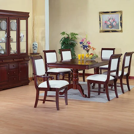 Nine Piece Rectangular Table, Upholstered Chairs, and Buffet & Hutch Dining Room Set