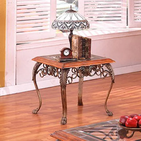 Glass Top Metal Accent Table with Cabriole Legs