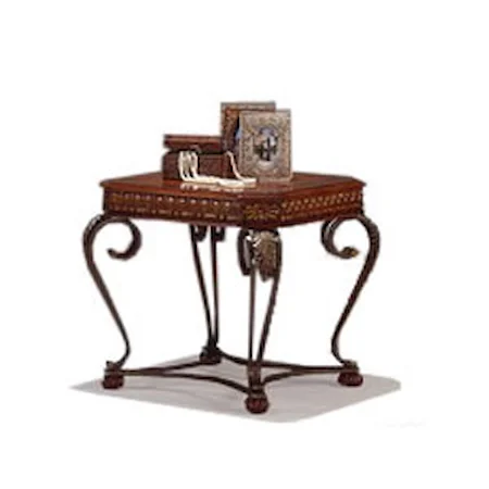 Rectangular Wood and Metal End Table with Cabriole Legs