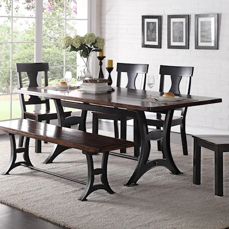 Industrial Dining Table with Trestle Base and Rustic Top