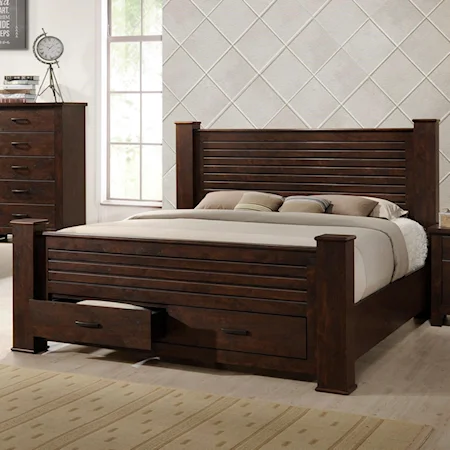 King Rustic Post Bed with Footboard Storage