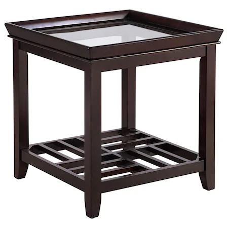 Transitional End Table with Glass Top