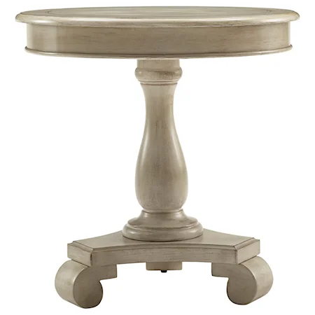 Transitional Round End Table with Faux Plank Top