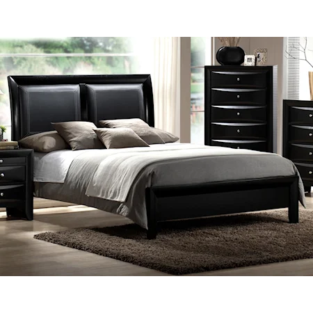 Contemporary King Platform Sleigh Bed with Upholstered Headboard