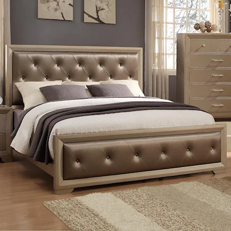 California King Upholstered Bed with Golden Metallic Frame