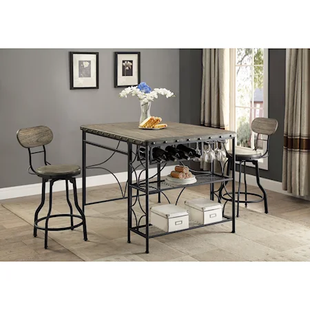 3 Piece Craft Table and Counter Height Swivel Stool Set
