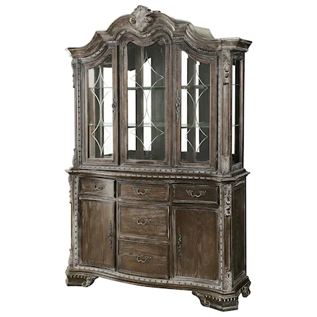 Traditional Buffet and Hutch with Glass Doors