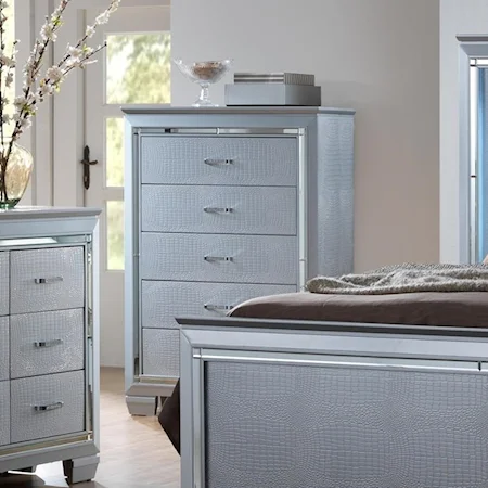 Glam Chest of Drawers with Beveled Mirror Accent
