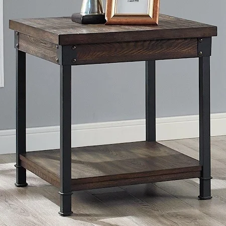 Rustic-Industrial End Table with Open Shelf