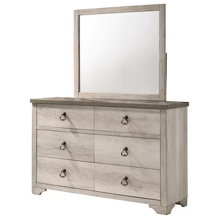 Coastal Cottage Distressed Six Drawer Dresser and Mirror Set