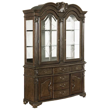 Traditional China Cabinet with Six Drawers and Touch Display Lighting