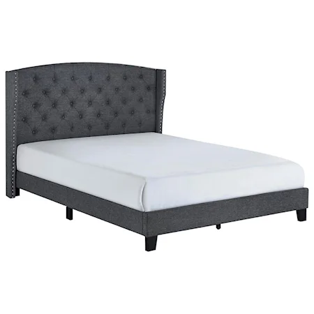 Transitional Queen Upholstered Bed with Button Tufting