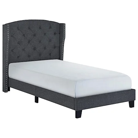 Transitional Twin Upholstered Bed with Button Tufting