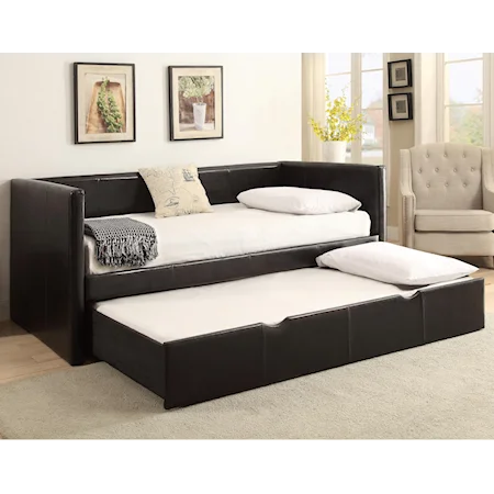Casual Faux Leather Daybed with Pull-Out Trundle Bed