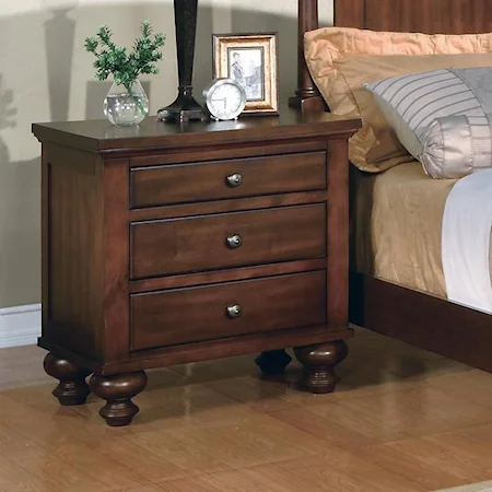 3 Drawer Night Stand with Turned Bun Feet