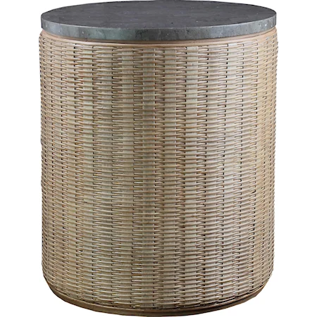 Drum Woven Cane & Grey Stone Table