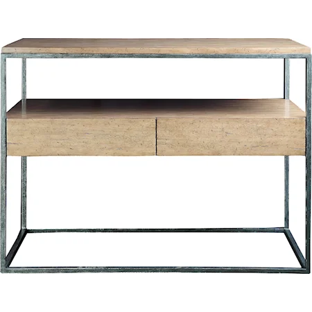 Two-Drawer Metal & Wood Contemporary Side Table with One Shelf