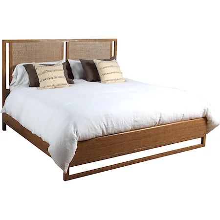 Queen Coastal Woven Cane Panel Bed