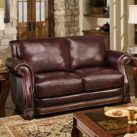 Leather Loveseat with Nailhead Trim