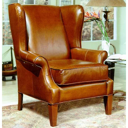 Upholstered Wing Chair with Exposed Wood Feet