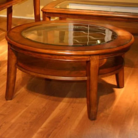Round Coffee Table with Glass Insert Top and 1 Shelf