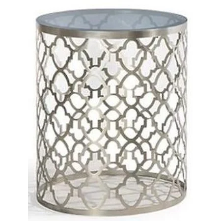 Round End Table with Patterned Metal Base